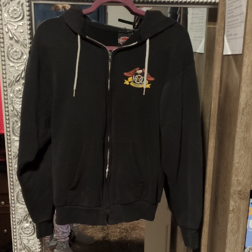 Vintage Harley-Davidson Black Hoodie with Orange Logo